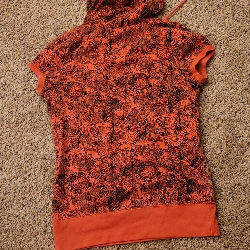 Pink silver black boho hooded maurices tee v neck - Picture 8 of 8
